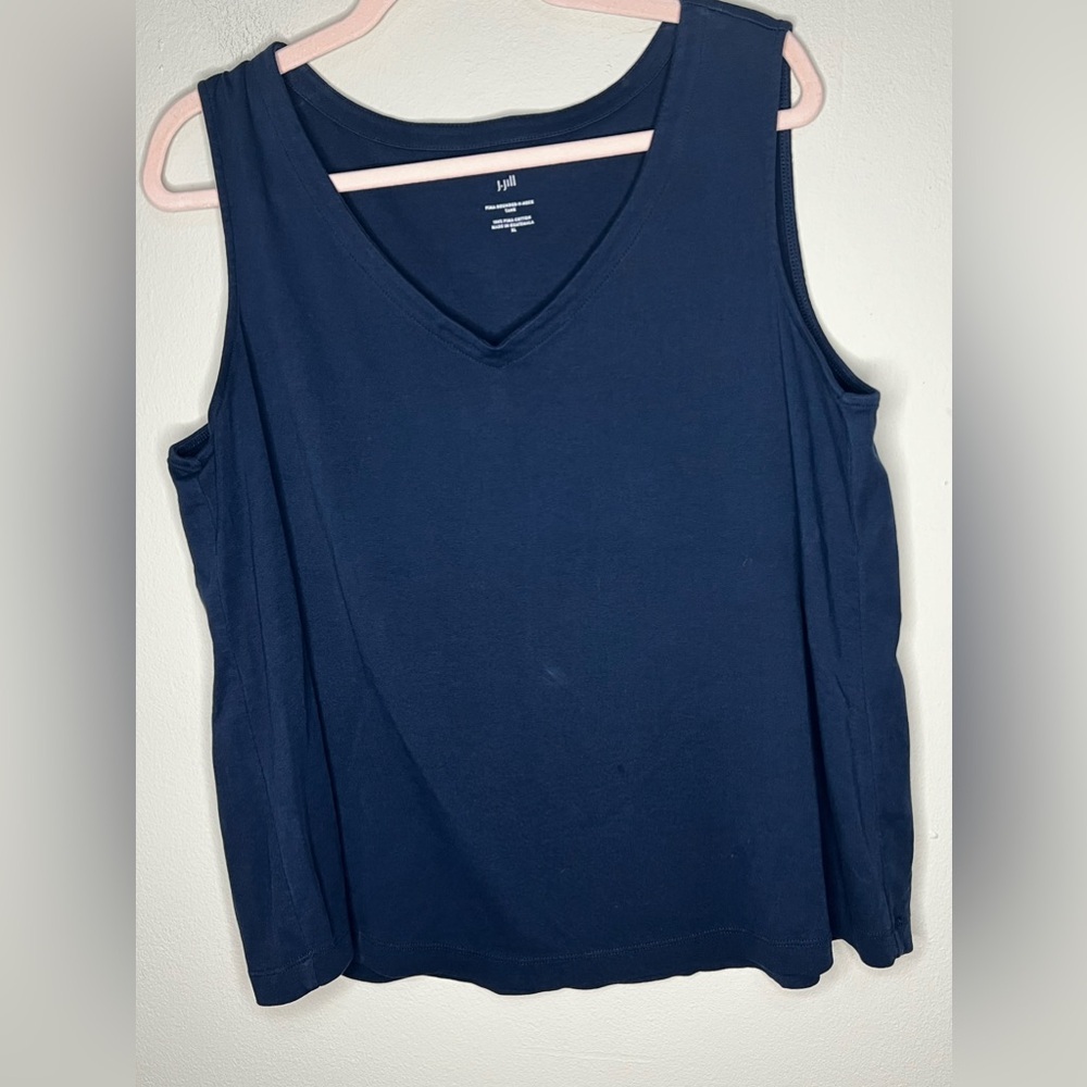 J. Jill Pima Womens Size XL Navy Blue Rounded V-Neck Tank Top - Picture 2 of 6